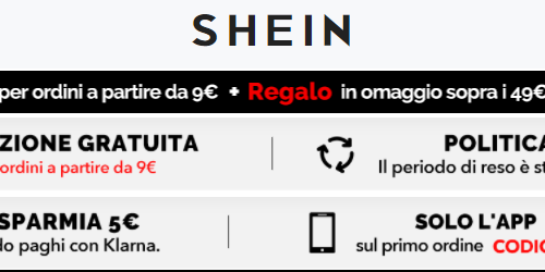 Shein spedizione gratuita da 9€, sconto del -15% , risparmia 5€ e regalo in omaggio